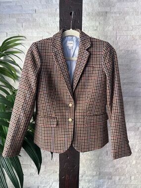 J. Crew Brown Multi Houndstooth Wool Blend Tailored Schoolboy Blazer Size 0